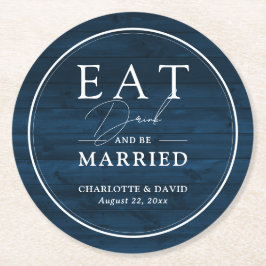 Posavasos Redondo De Papel Azul de la Marina Rusa come bebida y se casa con B