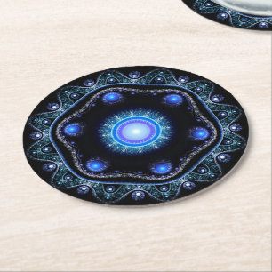 Posavasos Redondo De Papel Azul negro brillante encaje Verde azulado Boho Fra