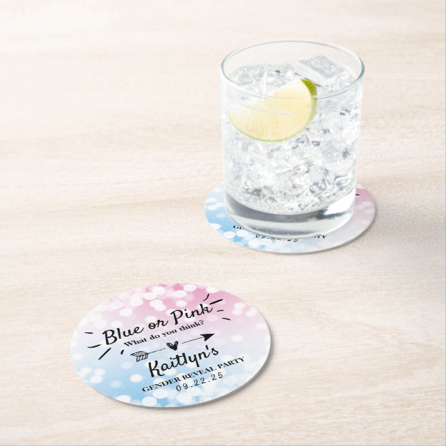 Posavasos Redondo De Papel ¿Azul O Rosa Moderno? Fiesta de Revelación de Géne (In situ)