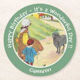 Posavasos Redondo De Papel Baa, Baa, Black Sheep Birday Party Collection