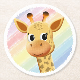 Posavasos Redondo De Papel Baby Giraffe Pastel color del arcoiris Baby Shower
