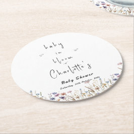 Posavasos Redondo De Papel Baby In Bloom Wildflower Baby Shower