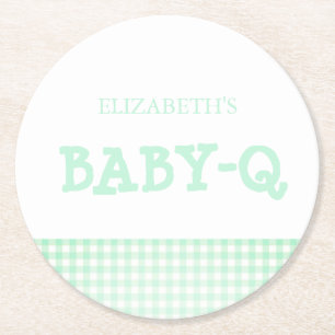 Posavasos Redondo De Papel Baby-Q Verde Menta Cuadros Baby Shower