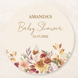 Posavasos Redondo De Papel Baby Shower boho Rústico de Otoño