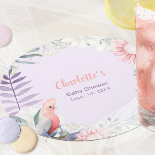 Posavasos Redondo De Papel Baby Shower Caprichoso Floral de Lavanda para Bebé