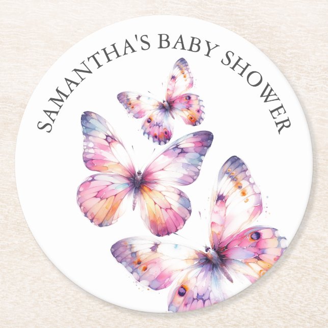 Posavasos Redondo De Papel Baby Shower Coasters de mariposa (Anverso)