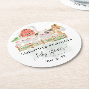 Posavasos Redondo De Papel Baby Shower de animales de bebé de granja