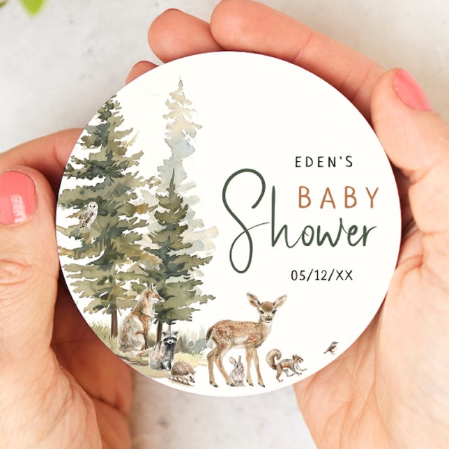 Posavasos Redondo De Papel Baby Shower de animales de bosque forestal (Subido por el creador)