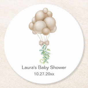 Posavasos Redondo De Papel Baby Shower de Beige Balloons