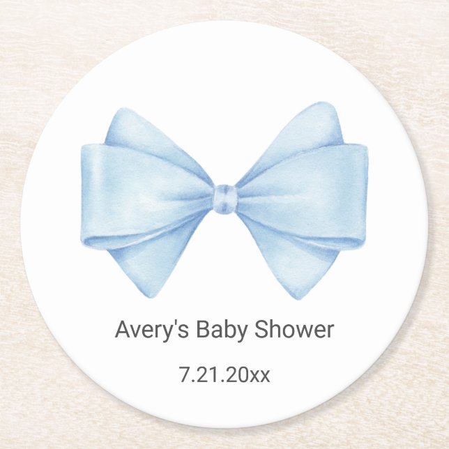 Posavasos Redondo De Papel Baby Shower de Blue Bow (Anverso)