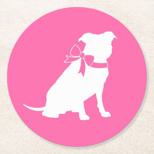 Posavasos Redondo De Papel Baby Shower de Bulldog Rosa