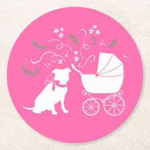 Posavasos Redondo De Papel Baby Shower de Bulldog Rosa