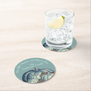 Posavasos Redondo De Papel Baby Shower de Calabaza Azul