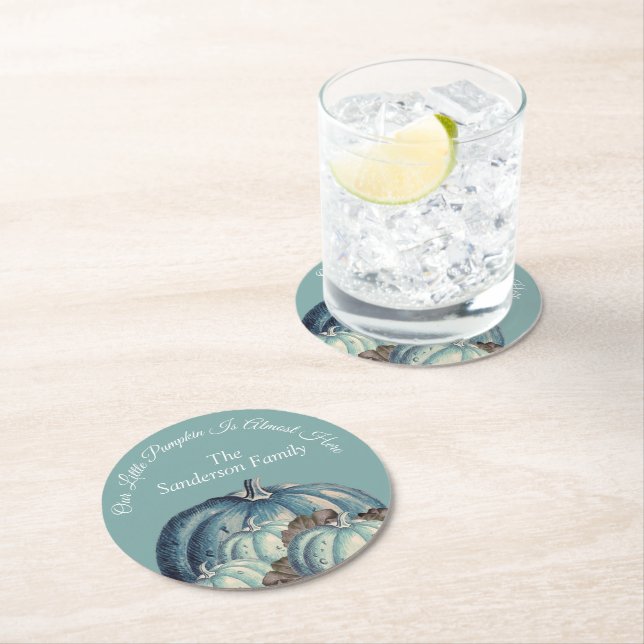 Posavasos Redondo De Papel Baby Shower de Calabaza Azul (In situ)