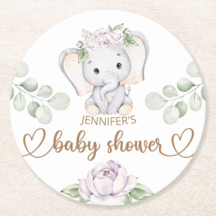 Posavasos Redondo De Papel Baby Shower de color de agua para bebés y flores