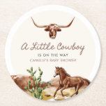 Posavasos Redondo De Papel Baby Shower de Cowboy Occidental<br><div class="desc">¡Un niñito está en camino! Las duchas para bebés son excelentes para una celebración de temática occidental. Artículos coincidentes en el diseño del Fiesta Cava de nuestra tienda.</div>