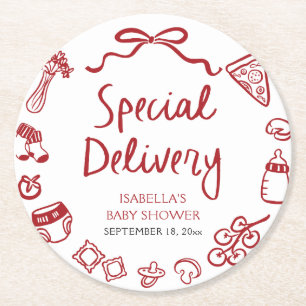 Posavasos Redondo De Papel Baby Shower de entrega especial de mano de italian