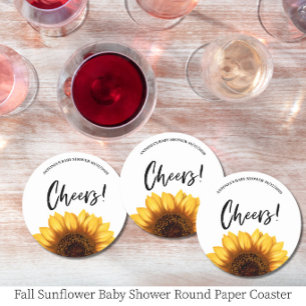 Posavasos Redondo De Papel Baby Shower de Girasoles de Otoño