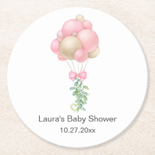 Posavasos Redondo De Papel Baby Shower de globos rosados