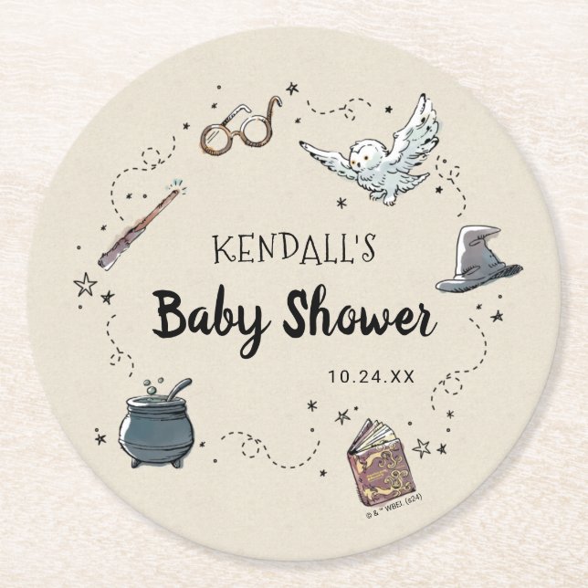 Posavasos Redondo De Papel Baby Shower de HARRY POTTER™ (Anverso)
