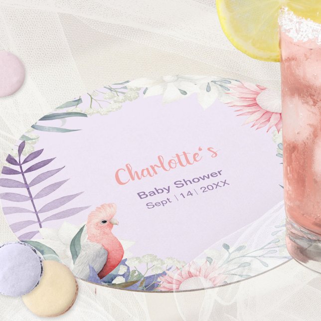 Posavasos Redondo De Papel Baby Shower de la fiesta de lavanda encantada (Enchanted Lavender Party Favor Baby Shower Round Paper Coaster ©Susanne Sachers - Sunny Mind 🌞)