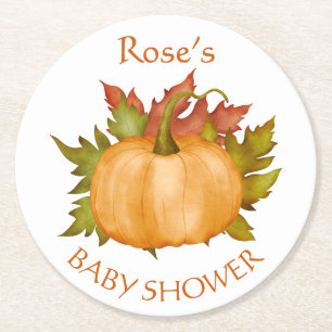 Posavasos Redondo De Papel Baby Shower de otoño de la caída de la calabaza de