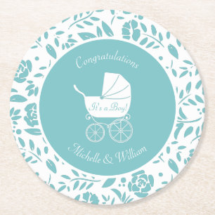 Posavasos Redondo De Papel Baby Shower de portación de vintage