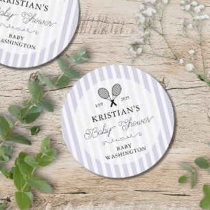 Posavasos Redondo De Papel Baby Shower de Preppy Purple Tennis Country Club