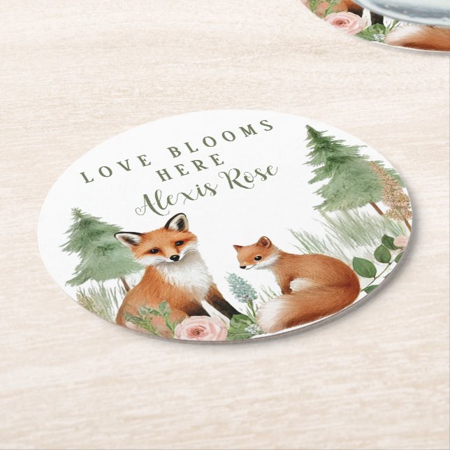 Posavasos Redondo De Papel Baby Shower de Woodland Animals (En perspectiva)