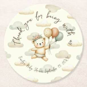 Posavasos Redondo De Papel Baby Shower Floating Bear Adventures