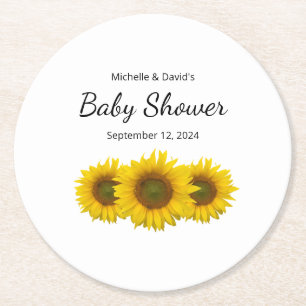 Posavasos Redondo De Papel Baby Shower neutral de género de girasol moderno