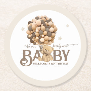 Posavasos Redondo De Papel Baby Shower neutral de globo Bearly Wait Boho