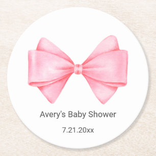 Posavasos Redondo De Papel Baby Shower Pink Bow