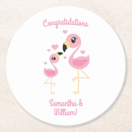 Posavasos Redondo De Papel Baby Shower rosa Flamingo