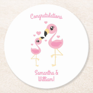 Posavasos Redondo De Papel Baby Shower rosa Flamingo