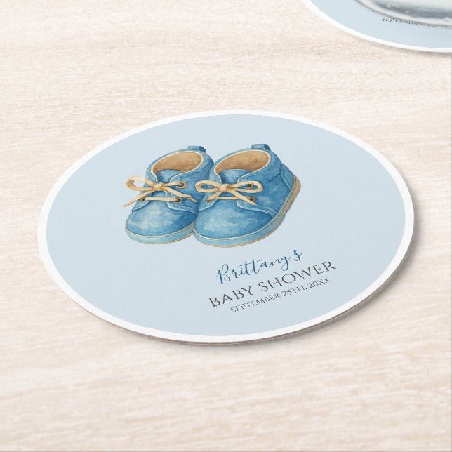 Posavasos Redondo De Papel Baby Sneakers Sports Baby Shower  (En perspectiva)
