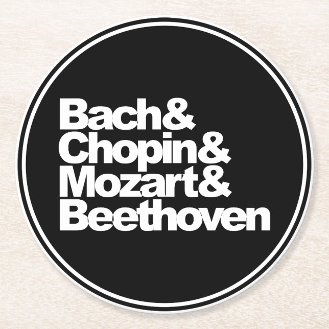 Posavasos Redondo De Papel Bach y Chopin y Mozart y Beethoven (Anverso)