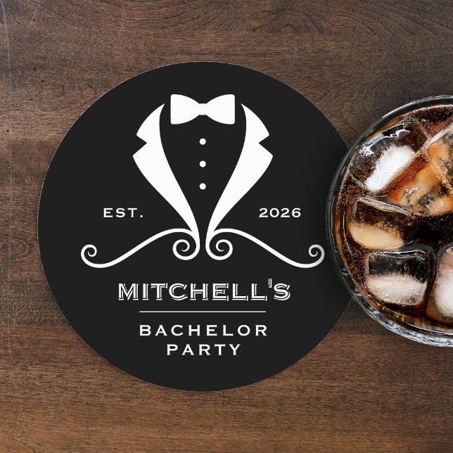 Posavasos Redondo De Papel Bachelor Party Tuxedo Suit Bowtie Black Wedding (Bachelor Party Tuxedo Suit Bowtie Black Wedding Round Paper Coaster
)