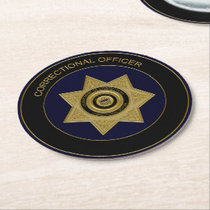 Posavasos Redondo De Papel Badge de funcionario correccional, gallos de oro d