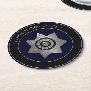 Posavasos Redondo De Papel Badge de funcionario correccional, galvones Silvr-