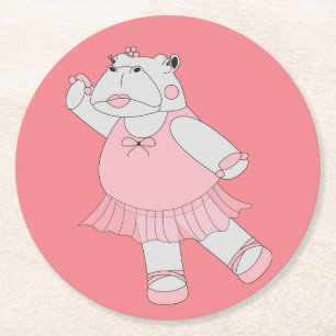 Posavasos Redondo De Papel Bailarina Hipopótamo Melocotón ilusima
