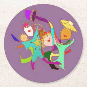 Posavasos Redondo De Papel Bailarines del carnaval en púrpura