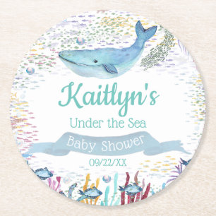 Posavasos Redondo De Papel Bajo el mar   Baby Shower Temático Oceánico