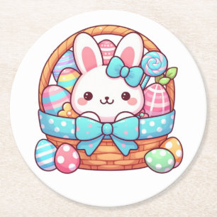 Posavasos Redondo De Papel Bakset de conejo de Pascua