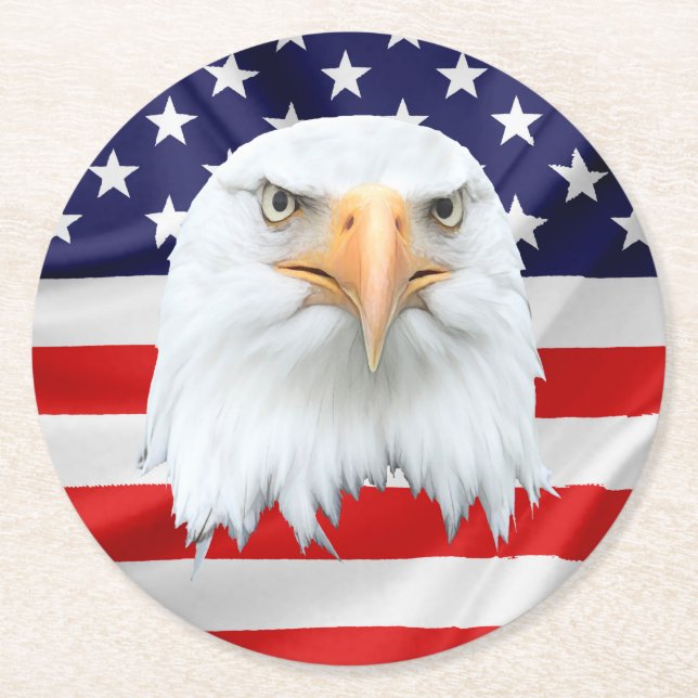 Posavasos Redondo De Papel Bald Eagle increíble patriótico (Anverso)