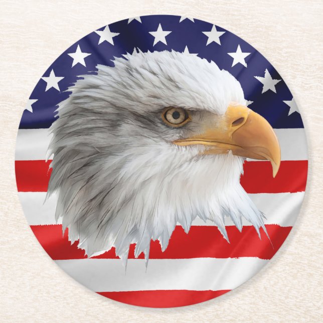 Posavasos Redondo De Papel Bald Eagle un regalo patriótico único (Anverso)