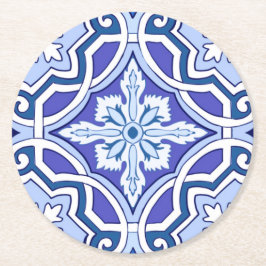 Posavasos Redondo De Papel Baldosas azules,azulejos mediterráneos,majolica 