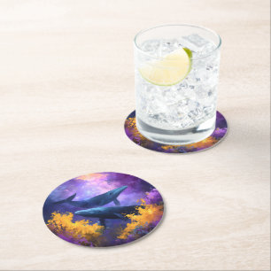 Posavasos Redondo De Papel Ballenas acuáticas Abstract Ocean Garden