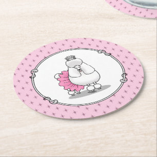 Posavasos Redondo De Papel Ballet Cute Ballerina Princess Poodle Dog (blanco)