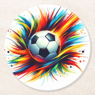 Posavasos Redondo De Papel Balón de fútbol Splash Futurista Abstracto